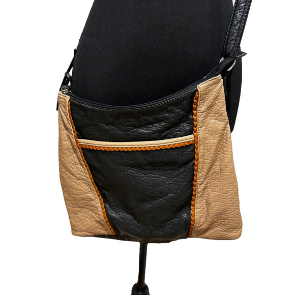 MARC FISHER-Dark Brown/Tan-Pebbled Leather-adj. crossbody strap boho 80’s Purse - Picture 7 of 8